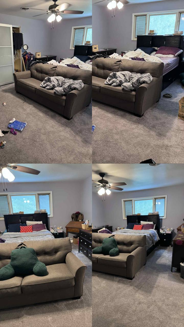 Professional work in a disorganized bedroom