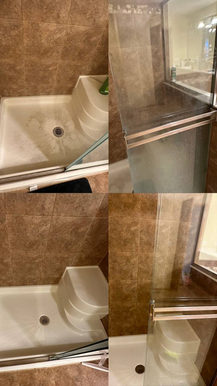 Spot the difference in the shower cleaning example